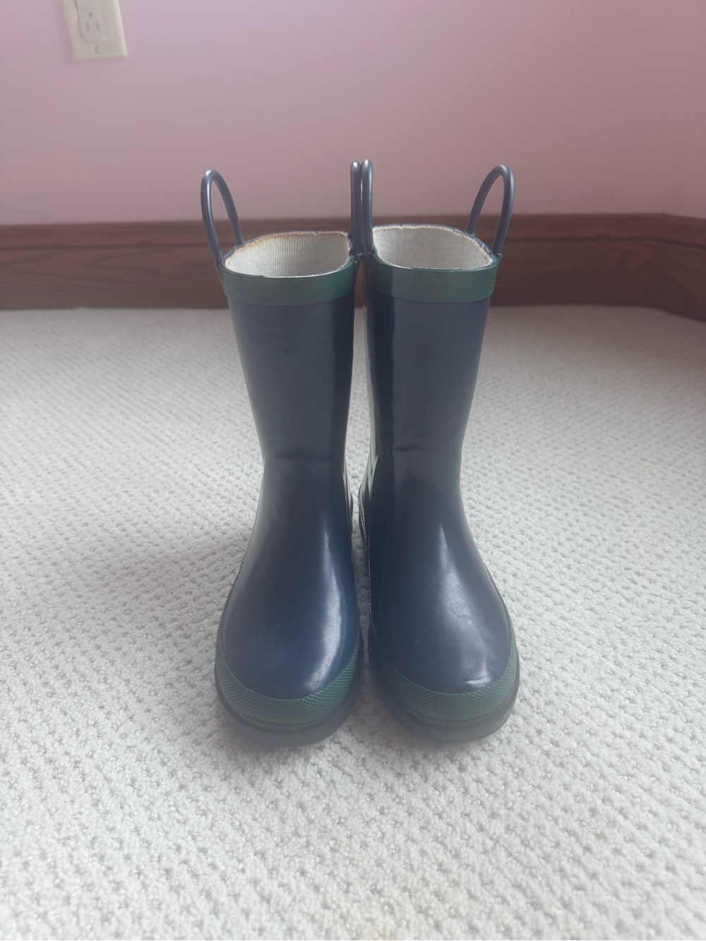 Western Chief- Kids Navy Rain Boots with Green Trim - Easy Pull-On